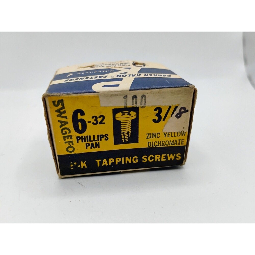 100 Parker Kalon 6-32 Swageform P-K Tapping Screws 3/8" Yellow Zinc Dichromate
